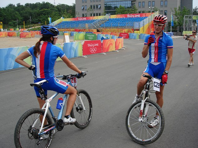 Tereza Huříková a Jaroslav Kulhavý při tréninku na OH 2008 v Pekingu