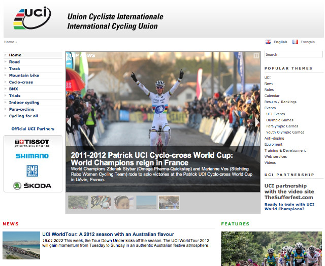 UCI spustila novou homepage na svch strnkch www.uci.ch