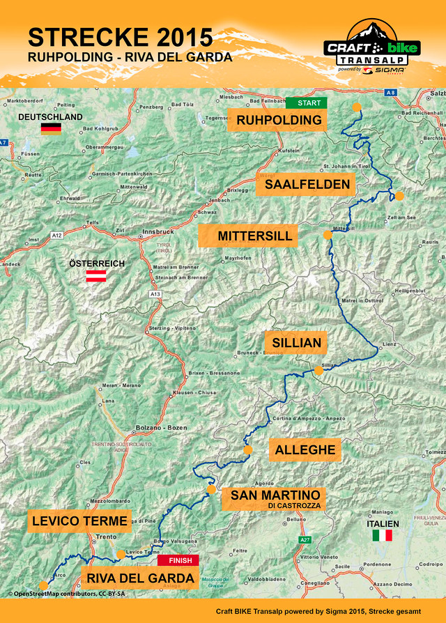 Craft Bike Transalp Challenge 2015 - mapa závodu horských kol
