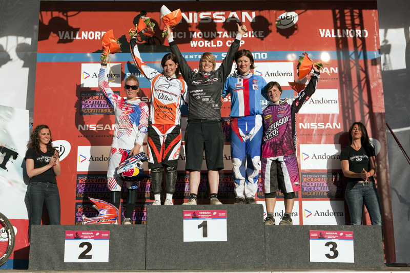 Nissan UCI World Cup 4X & DH Andora - Vallnord 2009: 1. Griffiths, 2. Buhl, 3. Horkov /foto: Gary Perkin/